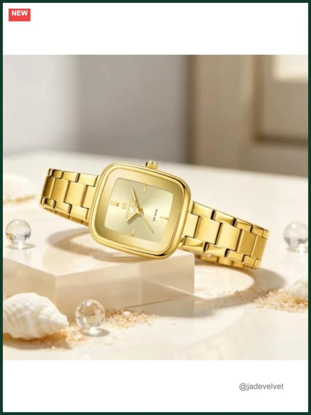 Vintage Square Quartz Watch with Stainless Steel Band, Waterproof Dress